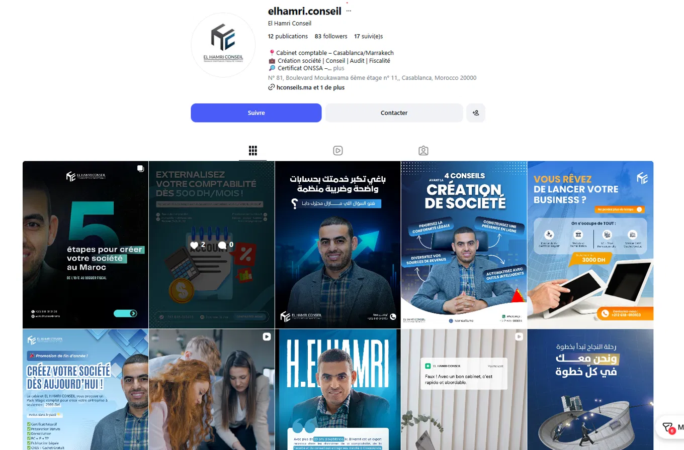 El Hamri Conseil Instagram — expert-led personal branding content grid