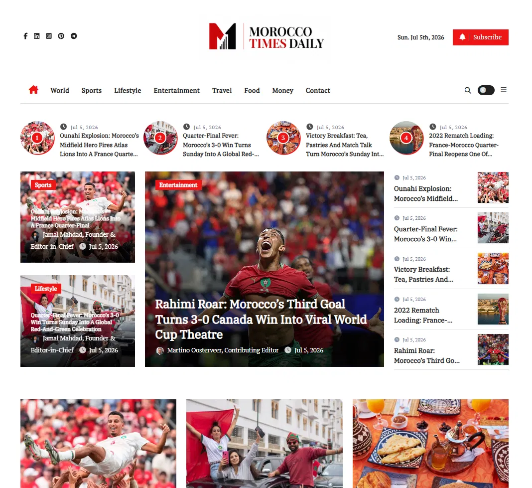 Morocco Times Daily homepage — media website built and optimized by D4S